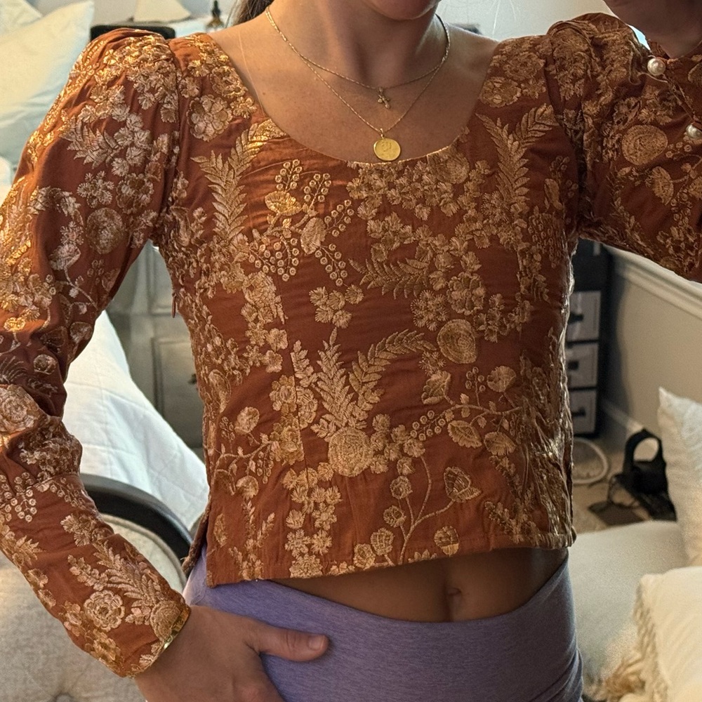 EDDY Floral embroidered Rust Blouse